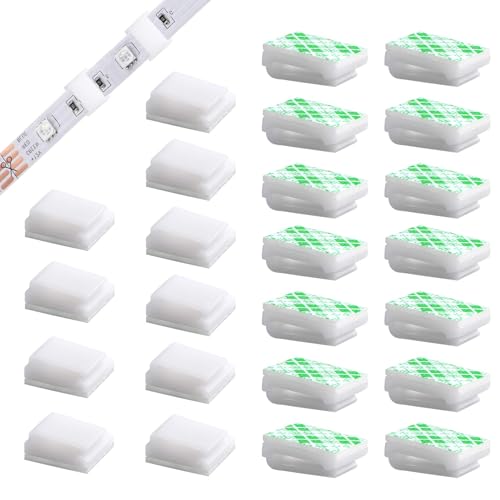 Augshy 60 PCS Light Strip Mounting Clips White Self Adhesive Led Light Fasteners Mounting Holder Cable Clamp Organizer for 10 mm Light Strip