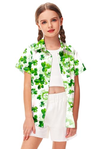 Image of Remimi Unisex Kids 4th of July Button Up Shirt Boys American Flag Print Hawaiian Beach Short Sleeve Tops 5-14 Years