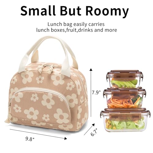 OYLOLA Lunch Bag Women Lunch Box for Women Adult Cute Insulated Lunch Bag Small Cooler Lunch Tote Bags for Work Picnic Travel (Brown-Flower) by OYLOLA - Image 2