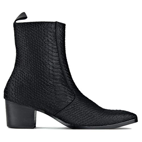 OSSTONE Men Chelsea Ankle Boots Leather Crocodile Print Pony Hair Chukka Boots with Side Zipper Heel Dress Boots JY021-A2