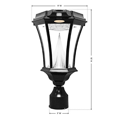 GAMA SONIC GS-94PIR-FPW Victorian Lamp with Motion Sensor Outdoor Solar Light Fixture, Pole Pier & Wall Mount Kits, Black