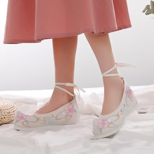 Women Hanfu Shoes Chinese Embroidered Flower Flat Retro Vintage Handmade Floral Embroidery Shoes for Women Ballet Mary Jane Flat Shoes 7