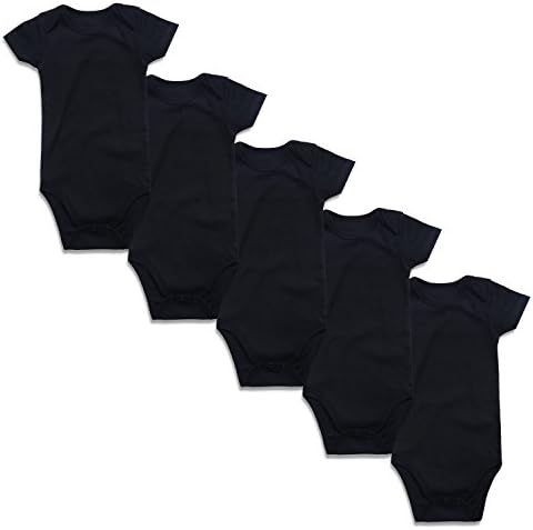 ROMPERINBOX Black Baby Bodysuit Short Sleeve Unisex Newborn Solid Basic Sublimation Onsies 5 Pack 0-24 Months (9-12M, Black 5 Pack)