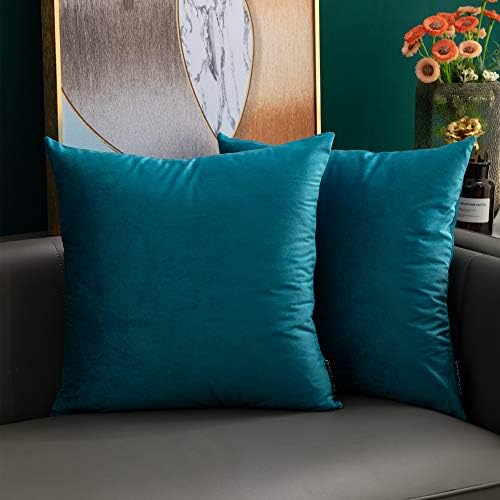 softpoint Velvet Cushion Covers Teal 45cm x 45cm Soft Decorative Throw Pillowcases 18 x 18inch for Couch, Bed, Sofa, Pack of 2(teal,18x18)
