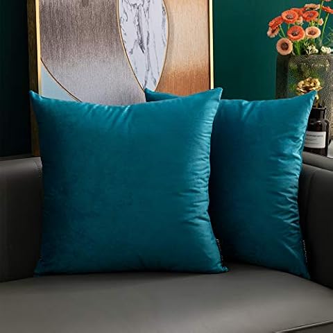 softpoint Velvet Cushion Covers Teal 45cm x 45cm Soft Decorative Throw Pillowcases 18 x 18inch for Couch, Bed, Sofa, Pack of 2(teal,18x18)… Cover