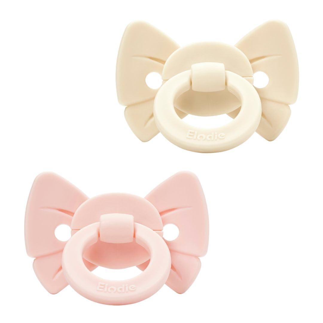 Elodie Details Binky Bow 2 Pack Baby Dummies & Pacifiers, Soft Silicone Orthodontic Design with Symmetrical Teat, BPA-Free Soothers for Newborn & Infant 0–6 Months, Lightweight, White/Pink — image 1
