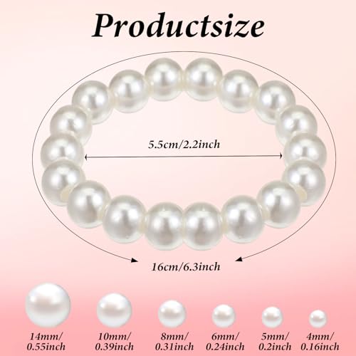 10 Pcs Pearls Bracelets for Women, White Stretch Bridesmaid Pearl Bracelets Boho Jewelry Stackable Faux Pearl Bracelet for Lady PearlBeaded Bracelet for Halloween Prom Party Christmas Gift2