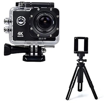 Rhobos Combo Pack of 2 Items - 4K WiFi Waterproof Action Sport Camera, Portable Tabletop Foldable Tripod Stand (1 Year Warranty)