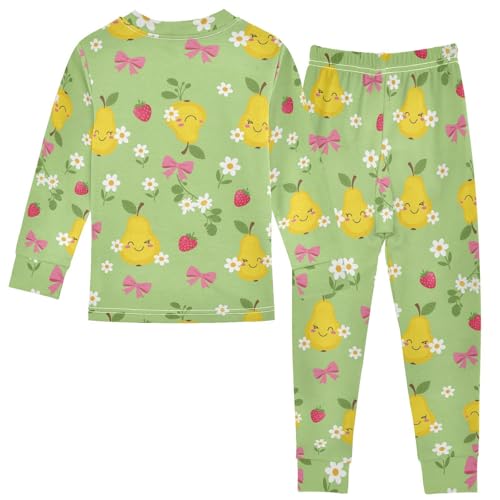Pajama Sets Long Sleeve Fruit Floral Bow Background Soft Comfy Sleepwear 2 Piece PJS 3-8T3