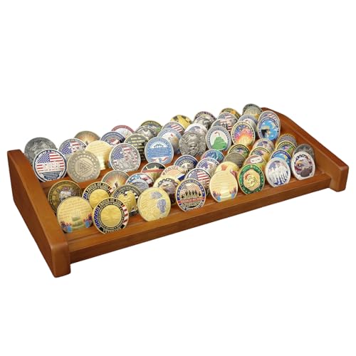 ASmileIndeep 8-Row Wood Challenge Coin Display Stand Walnut