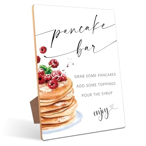 Pancake Bar Table Sign - Build a Pancake, Perfect for Bridal Shower and Baby Shower, Summer Party Decorations, 8×11 Wooden Party Sign with Stand