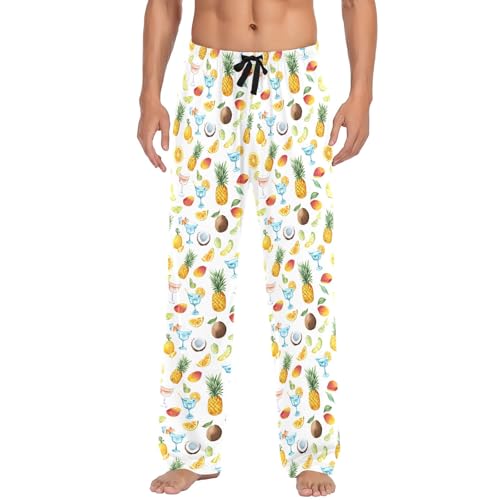 Mens Cotton Pajama Pants Sleep Lounge Pj Bottoms Sleepwear with Pockets Drawstring S Tropical Cocktail Fruits2