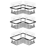 UUlioyer Étagère de Douche sans Percage, Etagere Salle Angle de Bain, Rangement Douche pour Nettoyant pour Corps de Shampoing (3 Pièces Etagère Salle Angle  Noir)