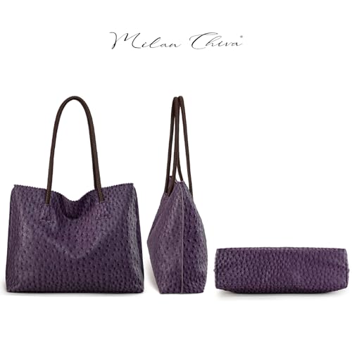 Image of Milan Chiva Tote Bag for Women with Zipper Large Ostrich Vegan Leather Shoulder Purses and Handbags