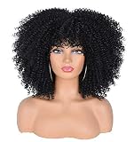 ANNISOUL Curly Afro Wigs for Black Women Afro Kinky Curly Wig with Bangs No Glue,Full and Fluffy Like a Bomb for Daily and Work Black