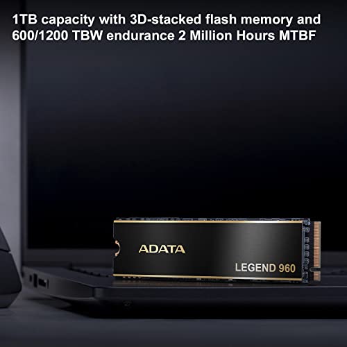 Adata 1Tb Ssd Legend 960, Nvme Pcie Gen4 X 4 M.2 2280, Speed Up To 7,400Mb/S, Internal Solid State Drive For Ps5 With Heatsink, Gaming, High Performance Computing, Super Endurance With 3D Nand #TOP5