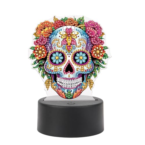 JISHSHAY Tete de Mort Diamond Painting Lampe LED Diamant Painting Lampe Chevet Peinture Diamant...