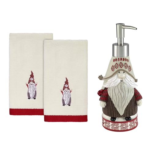 Image of Avanti Linens - Bathroom Set, Resin Lotion Pump & 2pc Fingertip Towels, Ideal Christmas Decorations (Christmas Gnomes Collection)