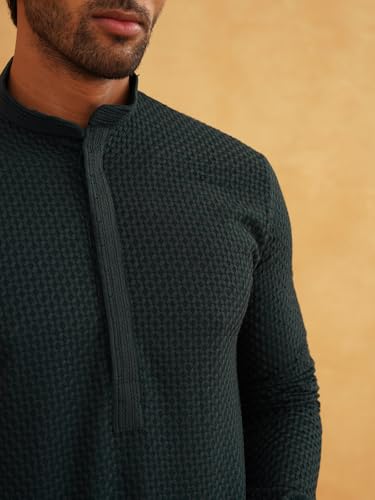 Image of Sojanya (Since 1958 Men'S Geometric Embroidered Thread Work Cotton Straight Long Kurta