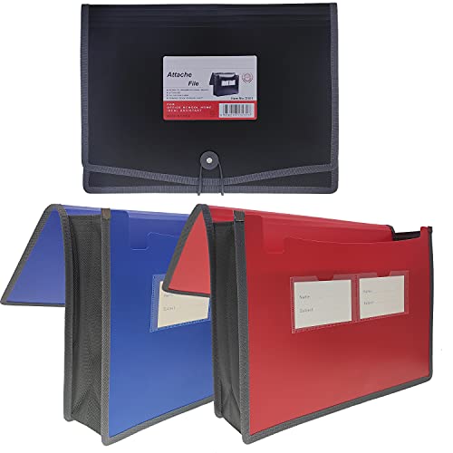 Premium Quality Plastic Expanding File Folder Document Organizer, 3.5" Expansion, A4 Letter Size For Home School Office Organization, 3 Pack (Red/Blue/Black) #TOP30