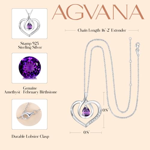 AGVANA Heart Birthstone Necklace for Women Sterling Silver Genuine or Created Gemstone Forever Love Pendant Necklace Fine Jewelry Anniversary Birthday Gifts for Women Mom Wife Her - Image 5