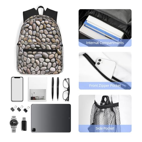 Sac à dos polyvalent noir imprimé galets en taille unique pour le quotidien