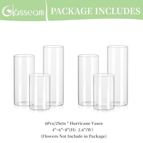 Glasseam Szklane wazony cylindryczne, przezroczyste, nowoczesne wazony tulipanowe do kwiatów i świec filarowych, dekoracyjny element centralny (10/15/20 cm)