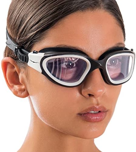 AqtivAqua Swimming Goggles Swim Goggles for Adults Men Women Kids Youth Girls Boys Children DX (Clear-Lenses White/Black-Frame)