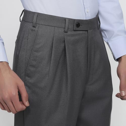 Image of Park Avenue Men Comfort Fit Solid Pattern Poly Wool Blend Double Pleat Formal Trouser