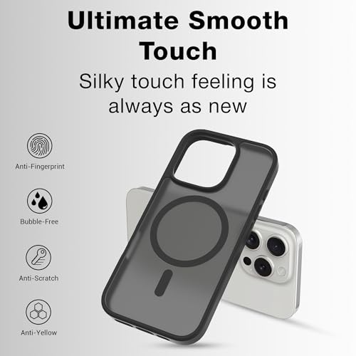 Image of Glassology Silicon Case for iPhone 16 Pro Max Frosted Magnetic Case - Matte Translucent TPU+PC Shockproof & Anti-Scratch Phone Cover with N52 Magnet Black