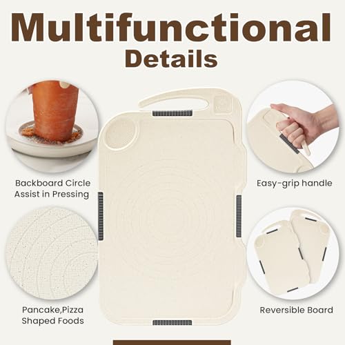 Glotoch Cutting Boards for Kitchen Set of 4, Wheat Straw Chopping Board Dishwasher Safe, BPA Free, Non Slip, 16\"X10\" Colored Reversible Cutting Board with Stand, Food Icons, Grinder Plate - Thumbnail 6