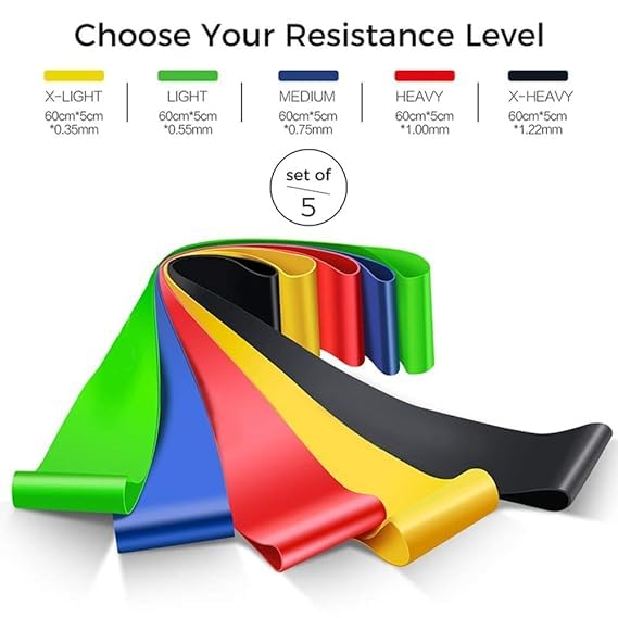 REDITEX Resistance Bands Set for Men and Women, Pack of 5 Different Levels Elastic Band for Home Gym Long Exercise Workout – Great Fitness Equipment for Training, Yoga – Free Carrying Bag 4