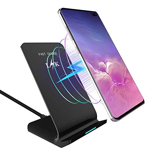 LK Wireless Charger, Qi Wireless Charging Pad Stand for iPhone 11 Pro Max/iPhone 11 Pro/11/XS Max/XS/XR/8/8 Plus, Galaxy S10/S10 Plus/S10e/Note 10/Note 10 Plus, All Qi-Enabled Devices (No AC Adapter)