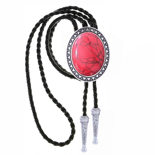Image of Jeilwiy Bolo Tie for Men Real Stone Westwern Cowboy Ties Silver Bolos Women Leather Necktie Gift for Birthday Christmas