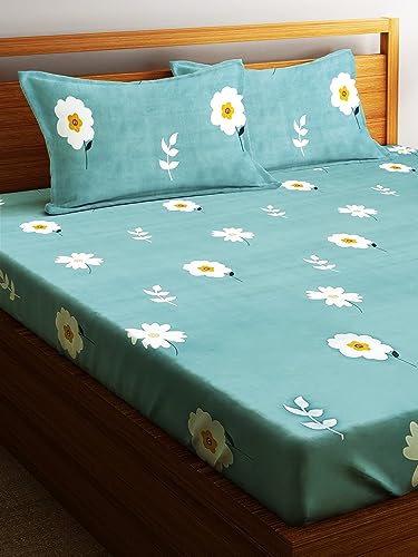 Image of Home Sizzler 144 TC Microfibre Sea Green Extra Large Double Bedsheet (XL) with 2 King Size Pillow Covers