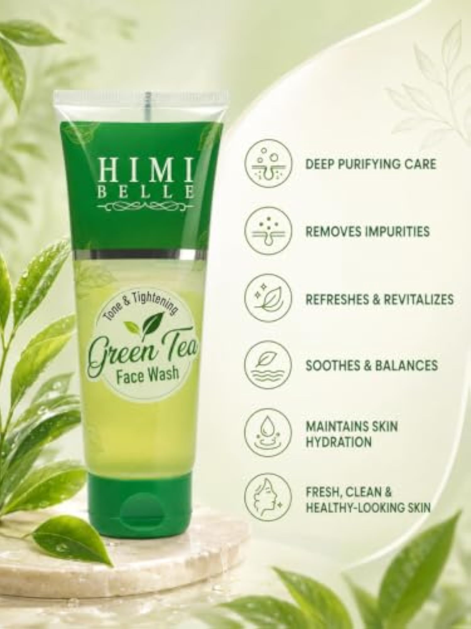 Himi Belle Green Tea Purifying Face Wash, Gentle Cleanser