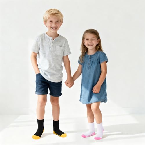 Image of 12 Pairs Boys Crew Athletic Socks, Kids Cotton Socks Ages 1-13 | Breathable mesh,75% cotton mixed material,white crew socks match all sportswear,for running, training and daily active play