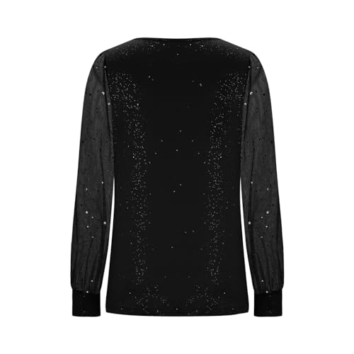 SYDUZAX Haut Femme Paillettes Brillantes T-Shirt Sexy Manches Longues Fête Soirée Party Club Tops avec Paillettes Femme Chemisiers et Blouses Femme Chic et Élégant Vêtements Tunique Casual Loose – vue 3