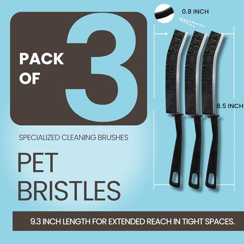 Image of Hard Bristle Crevice Cleaning Brush - Small Scrub Brush for Toilet, Grout, Shower Tile, and Narrow Gaps - Durable Grout Brush with PET Bristles, Ergonomic Handle, Easy Storage - 3 Pack