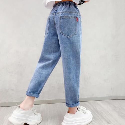 Baby Girl's Denim Pants Kids Bunny Hearts Embroidered High Waisted Straight Leg Jeans Trousers with Pockets 1-6 Years3