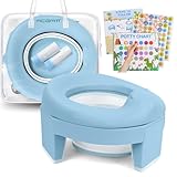 MCGMITT Potty Training Toilet Seat for Toddlers Boys Girls, Portable Baby Toilet Folding Kids Potty Chair Cover with Splash Guard for Travel, Including 3 Non-Slip Feet and Storage Bag (Blue)
