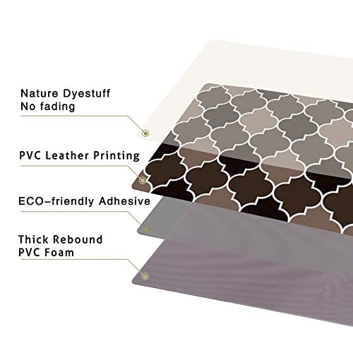 Moonysweet Anti Fatigue Kitchen Rug Mat Non Skid Cushioned Brown Tan Black Waterproof Non Slip Pvc Leather Runner Standing Mat Trellis Quatrefoil 17" X 29" (1 Piece Only) #TOP5