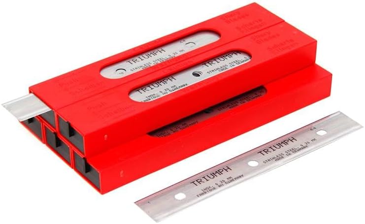 Triumph Stainless Steel Scraper Blades, 6 Inch, 0.20mm, 25 Blades per Box with Safe Dispenser, Red Box (1)