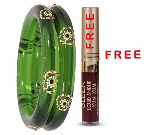 Image of NMII Traditional Glass With Diamond Cutting Pattern Glossy Finished Stylish Kada Set For Women And Girls | Crystal Glass Kada Bangles Set For Wedding, Festive