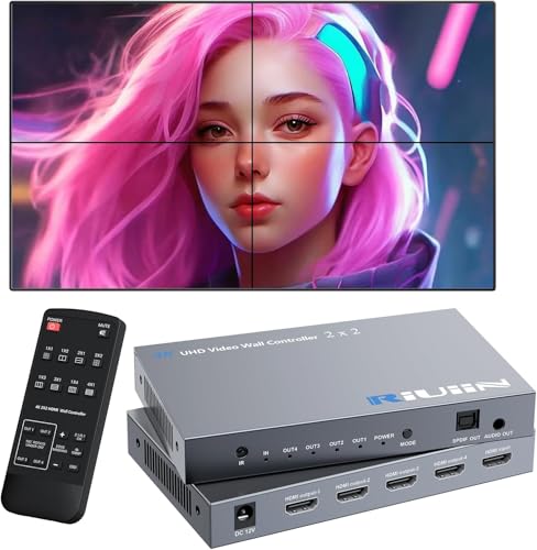 Image of HDMI Video Wall Controller, TV Wall Controller, Up to 4K 60HZ Processor, 180 Rotation, Audio, IR Remote, 2x2,1x2,1x3,1x4,2x1,3x1,4x1, Make 4 tv Screens into Wall Display