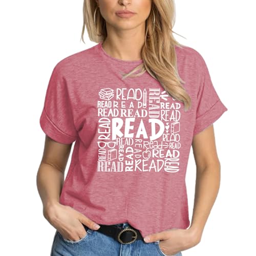 Image of Reading Teacher Shirt Women-Cute Read More Books Short Sleeve Library Book Lovers Daisy Tee Tops