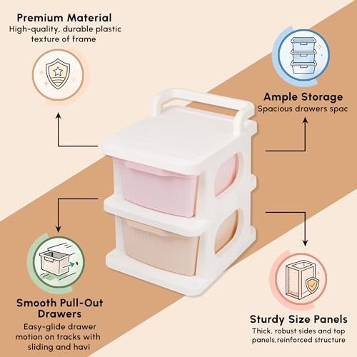 Image of JD Fresh 2 Tier Rolling Drawer Storage Organizer /Plastic Modular Chest of Drawers /Sliding Storage Rack for Clothes with Wheels /Multipurpose Drawer Cabinet for Living Room /Kids Room /Office (Multicolor)
