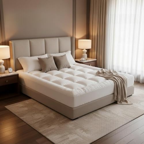 Pro Home1400gsm Double Bed Mattress Topper 10cm Extra Thick Hypoallergenic Firm Mattress Toppers Double Size Bed With Soft Microfiber Fill Breathable & Washable Quilted Topper with Secure Straps