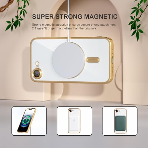 Image of Misea Magnetic for iPhone 17e / 16e Case Compatible with MagSafe Gold | [Never Yellowing] [Military Drop Protection] Full Camera Lens Protector Plating Soft Clear Phone Case for Women, Gold