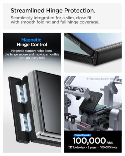 Image of Spigen AirSkin Aramid MagFit Case for Samsung Galaxy Z Flip 8, Black | Magsafe, Premium Aramid Fiber, Hinge Protection, Slim Fit, Qi2 Ready Wireless Charging, Aramid Fiber, Poly Carbonate, Smooth